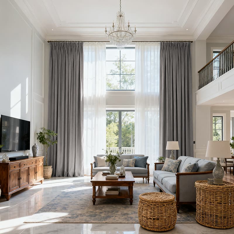 Costom Extra Long 100% Blackout Linen Curtains for Large Windows Dark Gray OY6-238-1