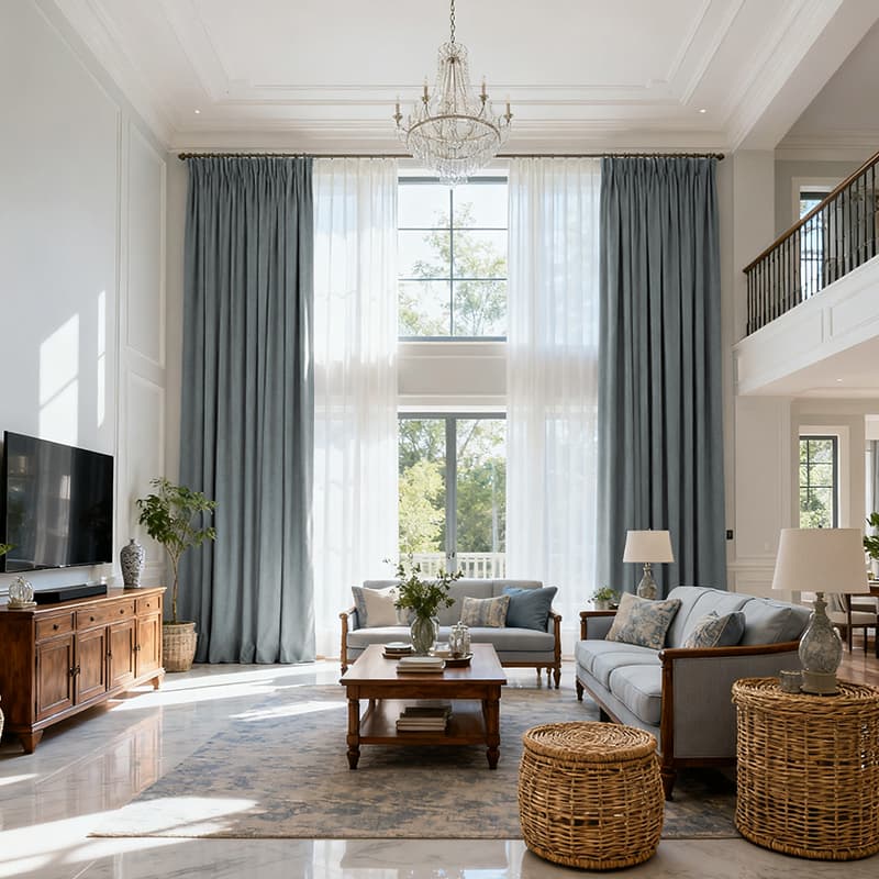 Costom Extra Long 100% Blackout Linen Curtains for Large Windows Teal Green OY6-238-12