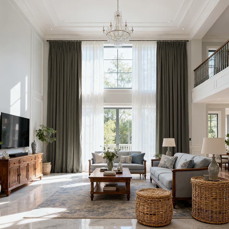 Costom Extra Long 100% Blackout Linen Curtains for Large Windows Olive Brown OY6-238-15