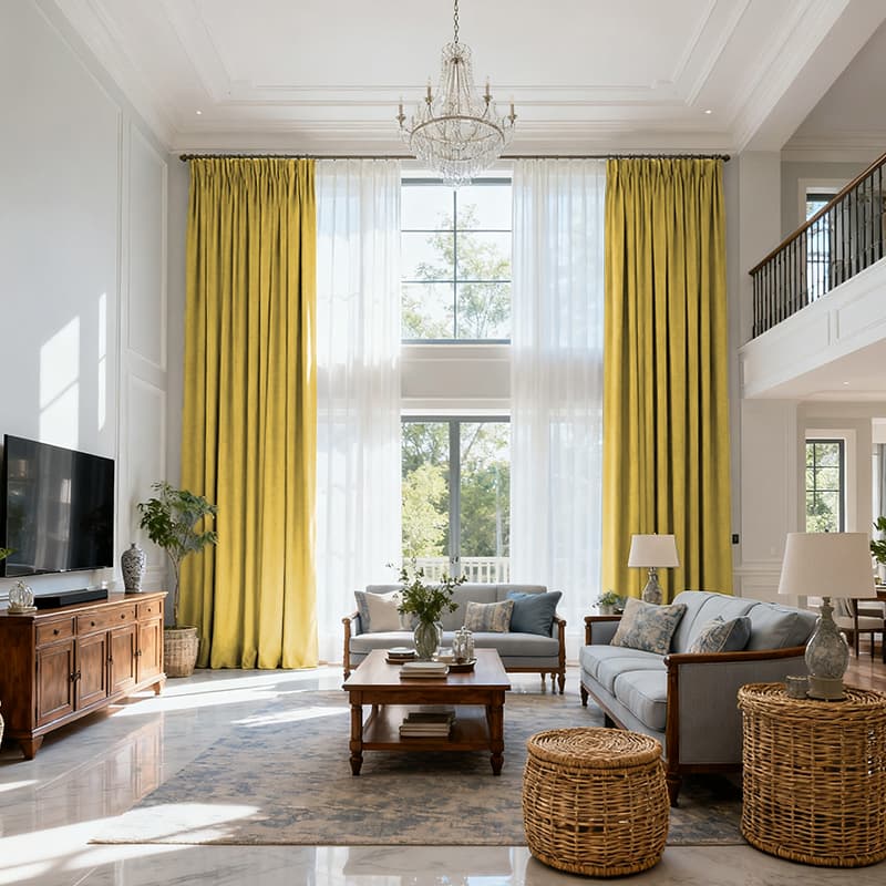 Costom Extra Long 100% Blackout Linen Curtains for Large Windows Golden Mustard OY6-238-2
