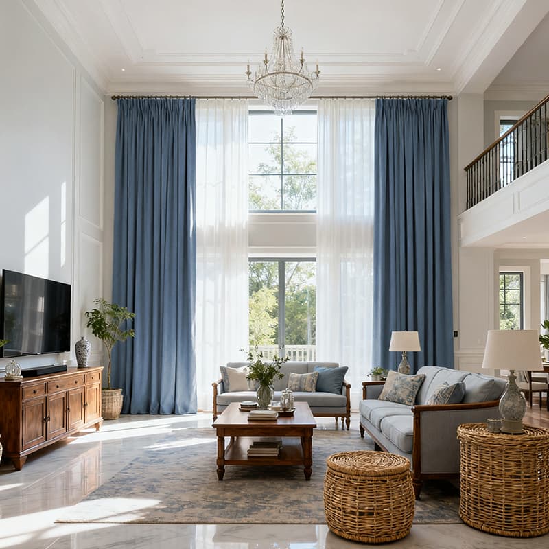 Costom Extra Long 100% Blackout Linen Curtains for Large Windows Navy Blue OY6-238-20