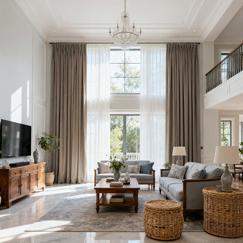 Costom Extra Long 100% Blackout Linen Curtains for Large Windows Soft Mocha OY6-238-6