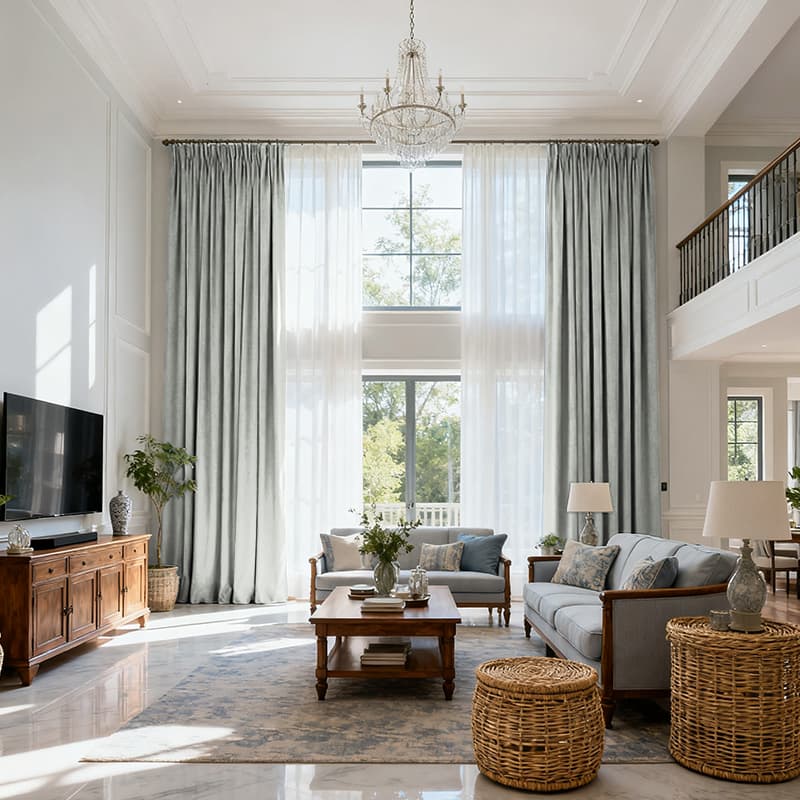 Costom Extra Long 100% Blackout Linen Curtains for Large Windows Light Gray OY6-238-9