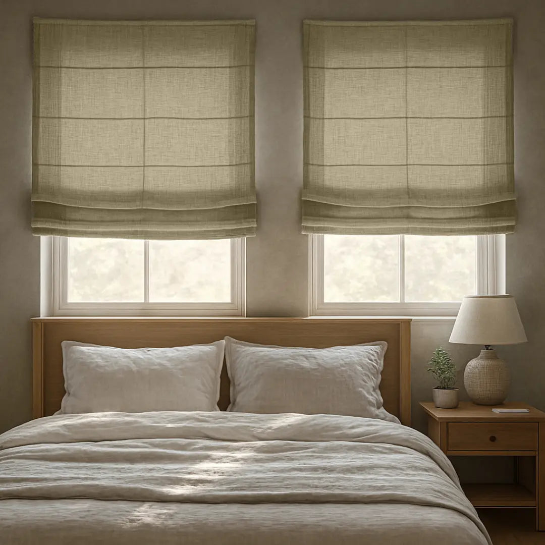 Living Room Roman Shades | 1038-Light Filtering Cordless | Custom Window Treatments