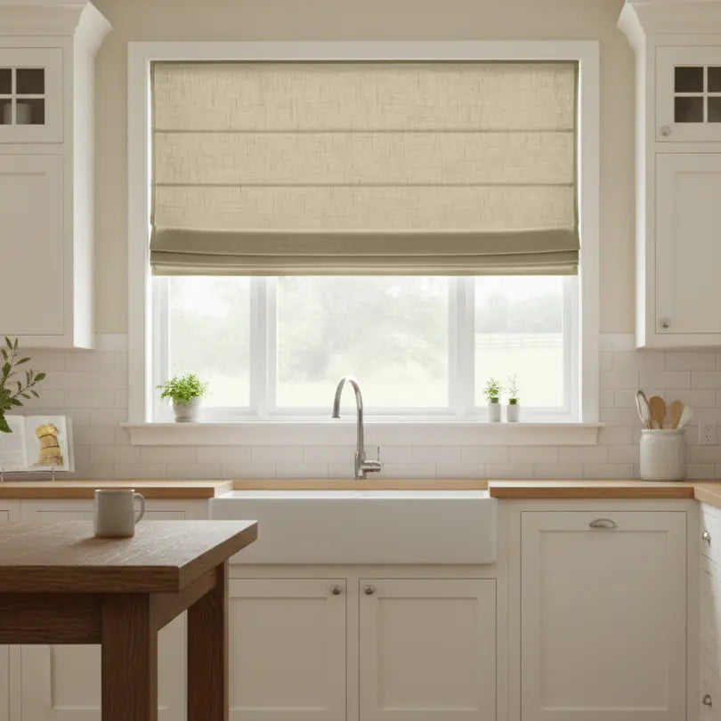 1038 Cordless Roman Shades | Light Filtering | Custom Linen Blend