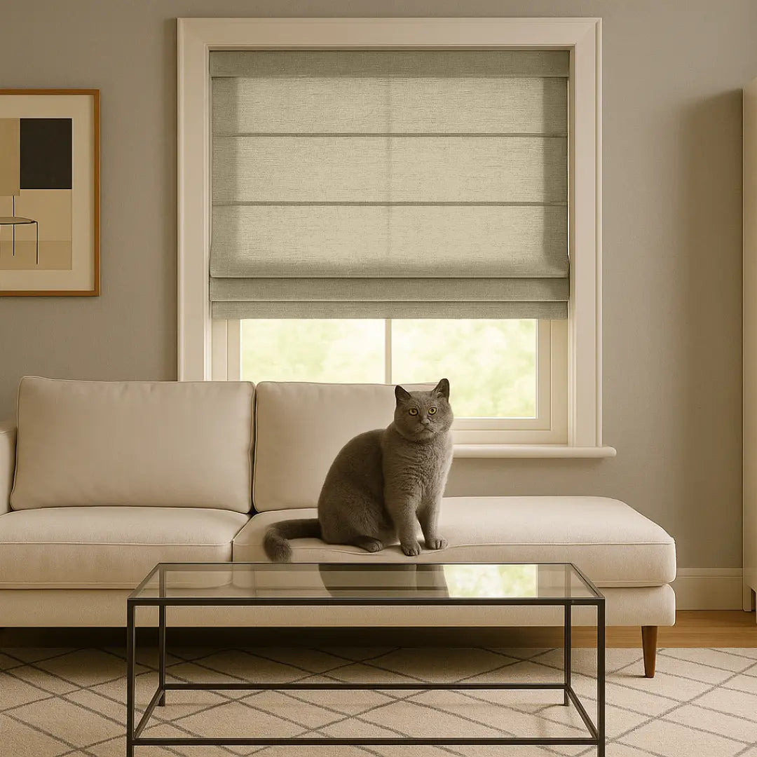 1038 Series Roman Shades | 350 GSM Linen-Polyester | Cordless Lift System
