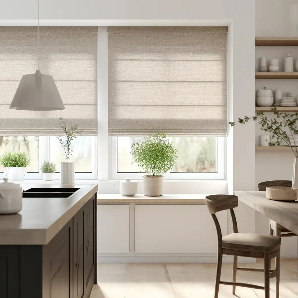 Dusty Kitchen Linen Roman Shades Blackout