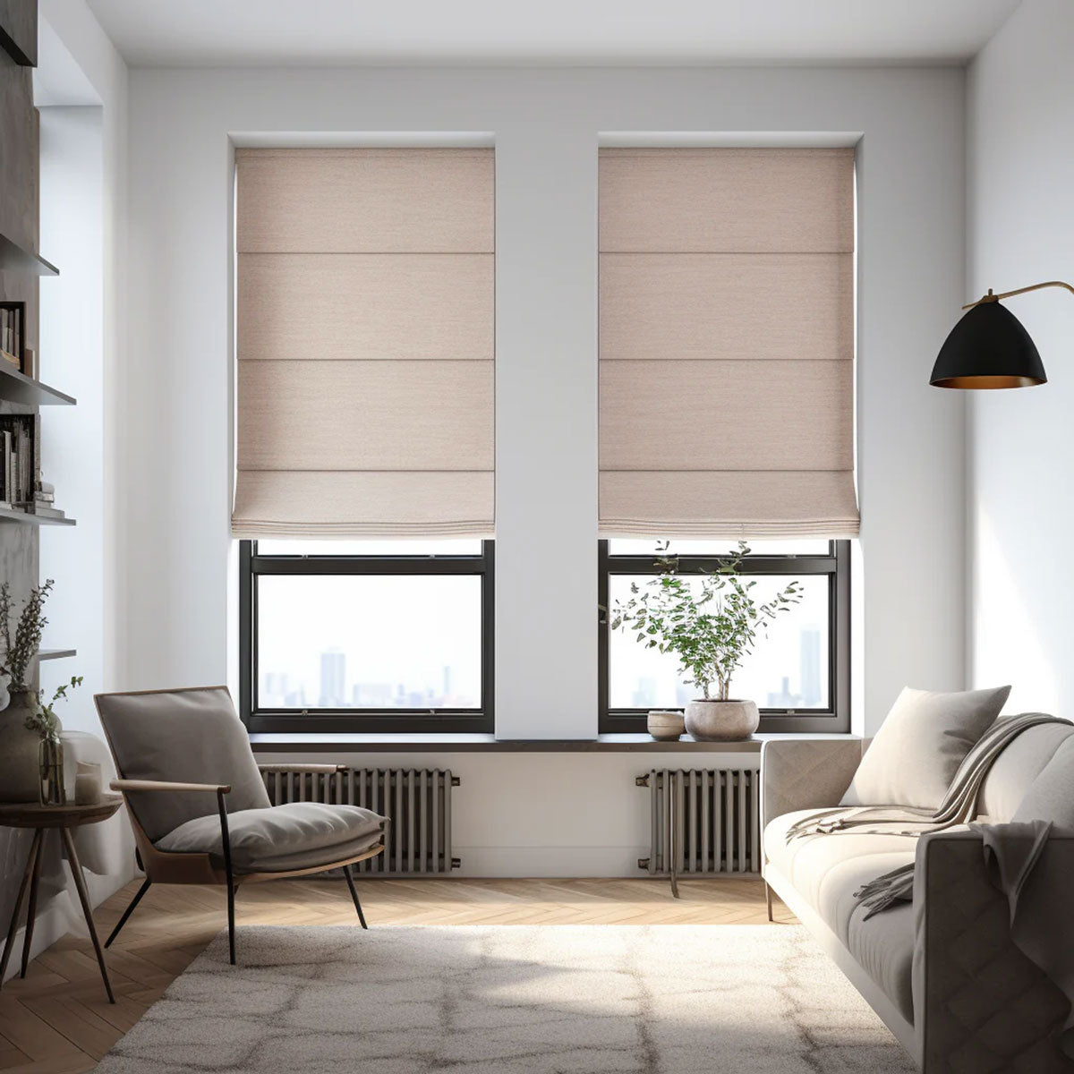 Custom 100% Blackout Linen Roman Shades