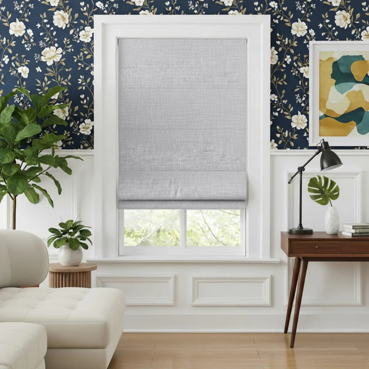 Costom Roman Shades Light Gray White ZJM04